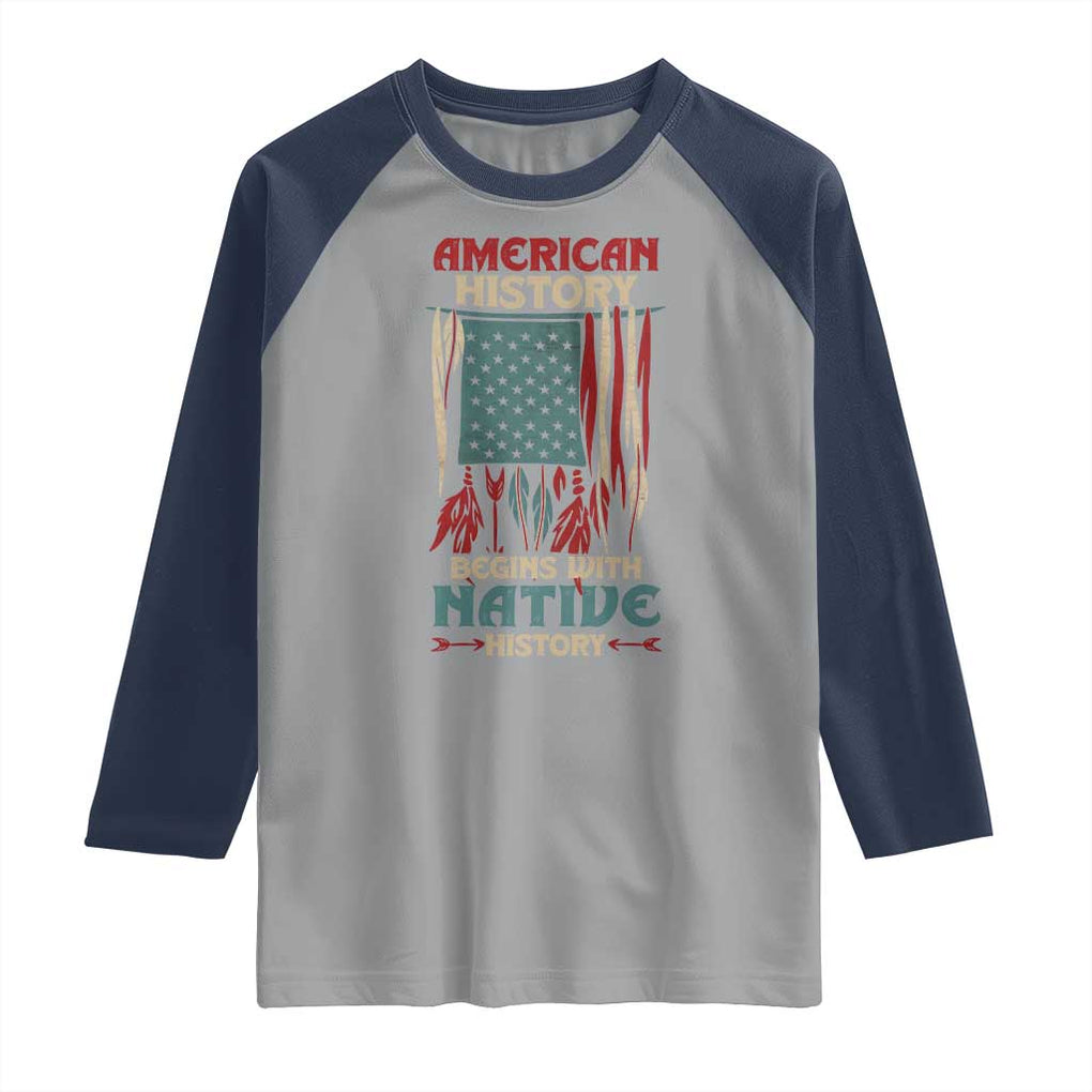 Make America Native Again America Flag Raglan Shirt TS09 Sport Gray Navy Print Your Wear