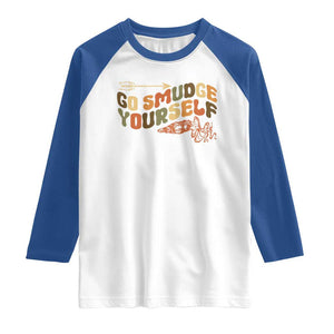 Native American Raglan Shirt Go Smudge Yourself Retro TS09 White Royal Print Your Wear