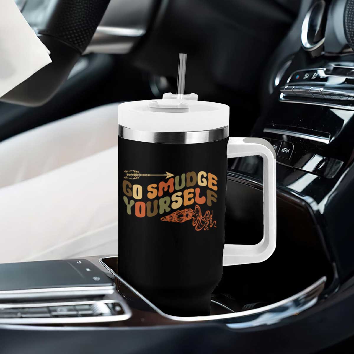 Native American Tumbler With Handle Go Smudge Yourself Retro TS09 Print Your Wear