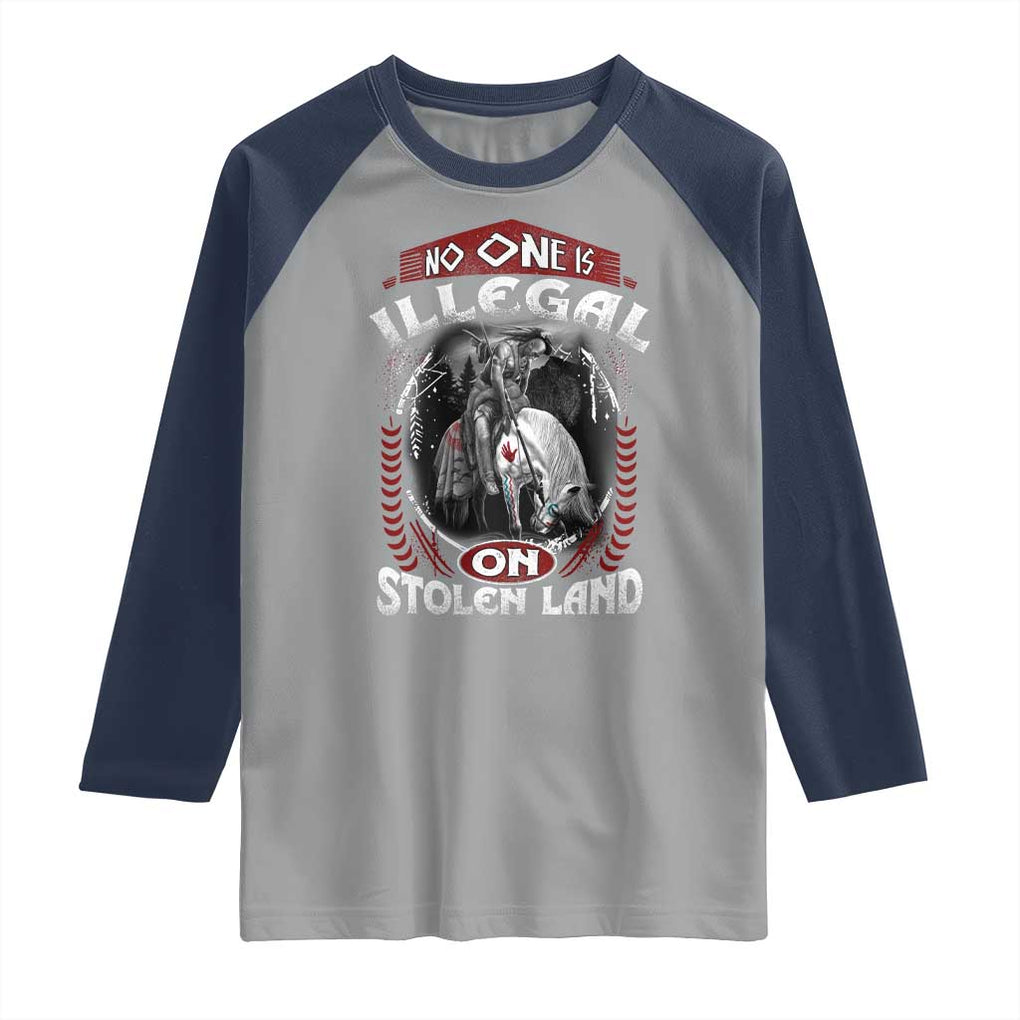 Native American Raglan Shirt No One Is Illegal On Stolen Land TS09 Sport Gray Navy Print Your Wear