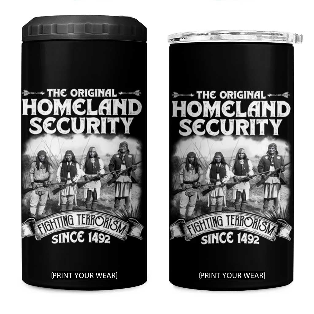 Native American 4 in 1 Can Cooler Tumbler Original Homeland Security TS09 One Size: 16 oz Black Print Your Wear