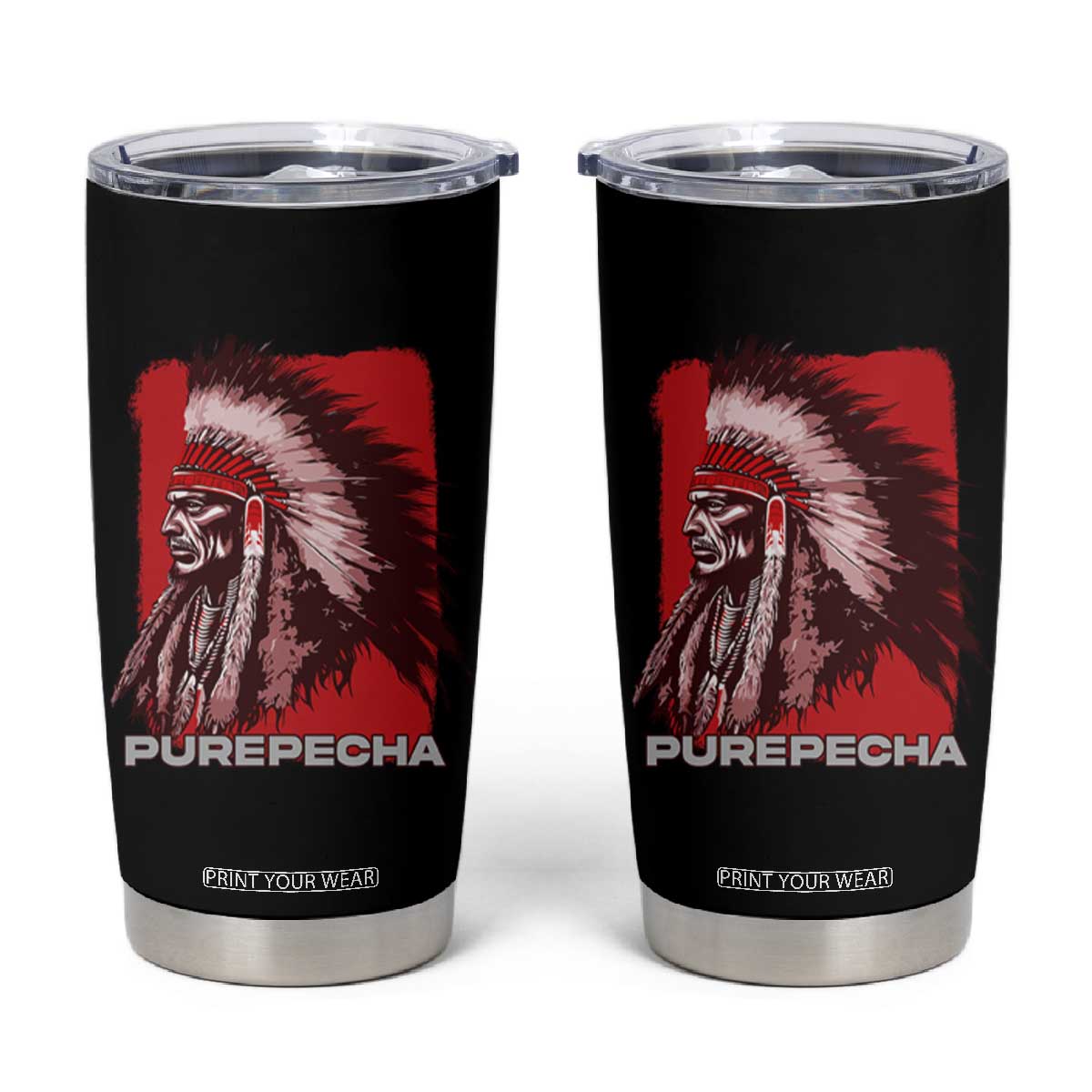 Mexican Indian Purepecha Tumbler Cup Mexico Indigenous Proud Chief Vintage TS09 Black Print Your Wear