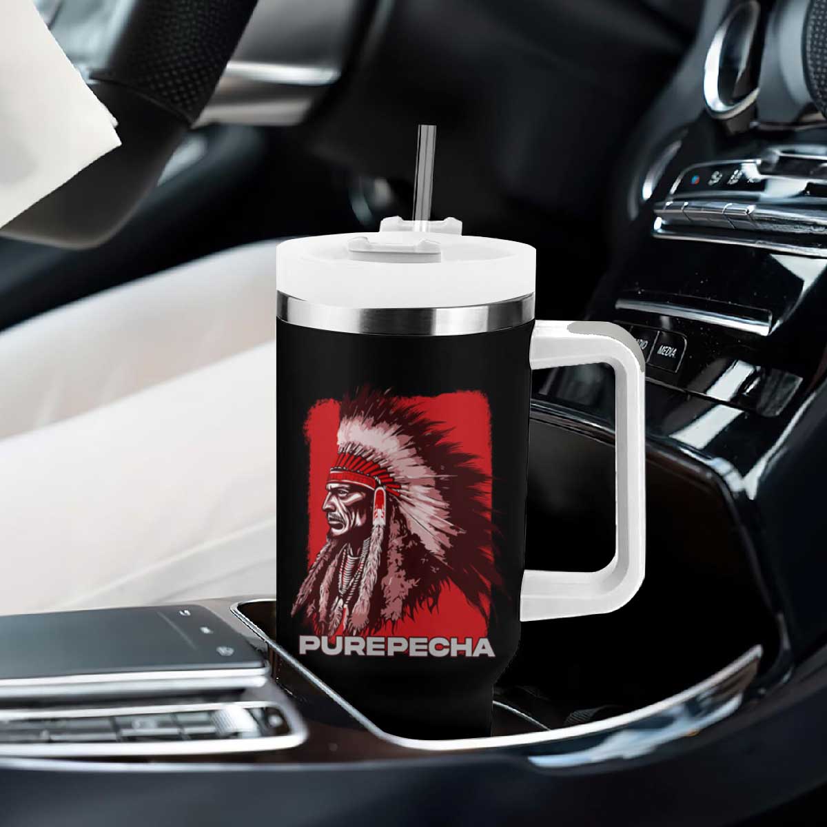 Mexican Indian Purepecha Tumbler With Handle Mexico Indigenous Proud Chief Vintage TS09 Print Your Wear