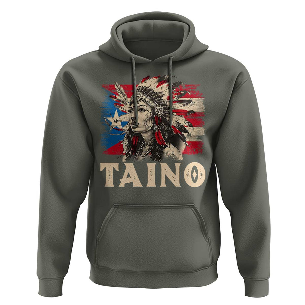 Puerto Rican Taino Hoodie Indigenous Woman Warrior TS09 Military Green Print Your Wear