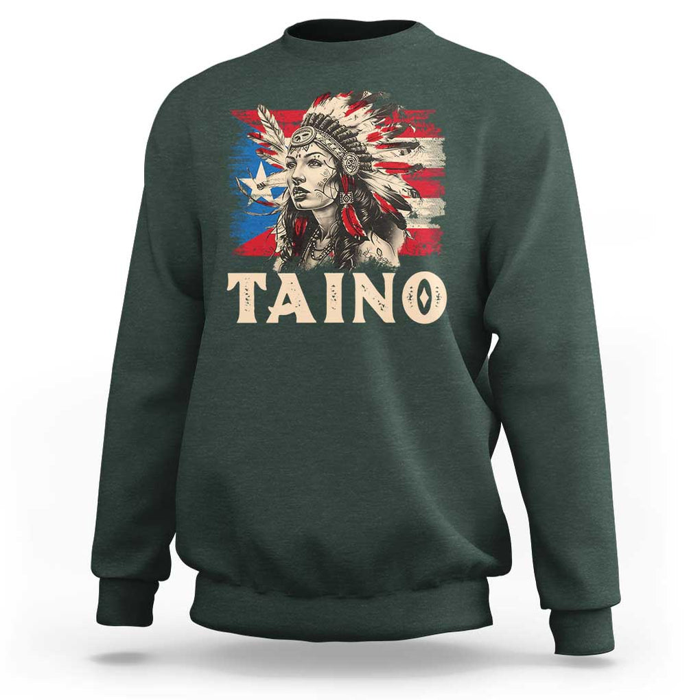 Puerto Rican Taino Sweatshirt Indigenous Woman Warrior TS09 Dark Forest Green Print Your Wear
