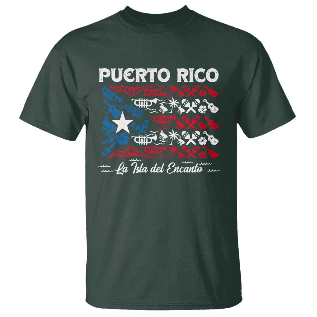 Puerto Rico La Isla Del Encanto T Shirt Puerto Rican Flag TS09 Dark Forest Green Print Your Wear