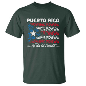 Puerto Rico La Isla Del Encanto T Shirt Puerto Rican Flag TS09 Dark Forest Green Print Your Wear