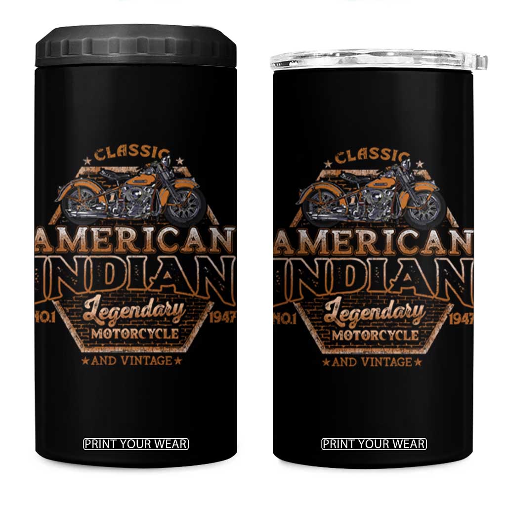 American Indian Legendary Retro Biker Motorcycle Rider 4 in 1 Can Cooler Tumbler TS09 One Size: 16 oz Black Print Your Wear