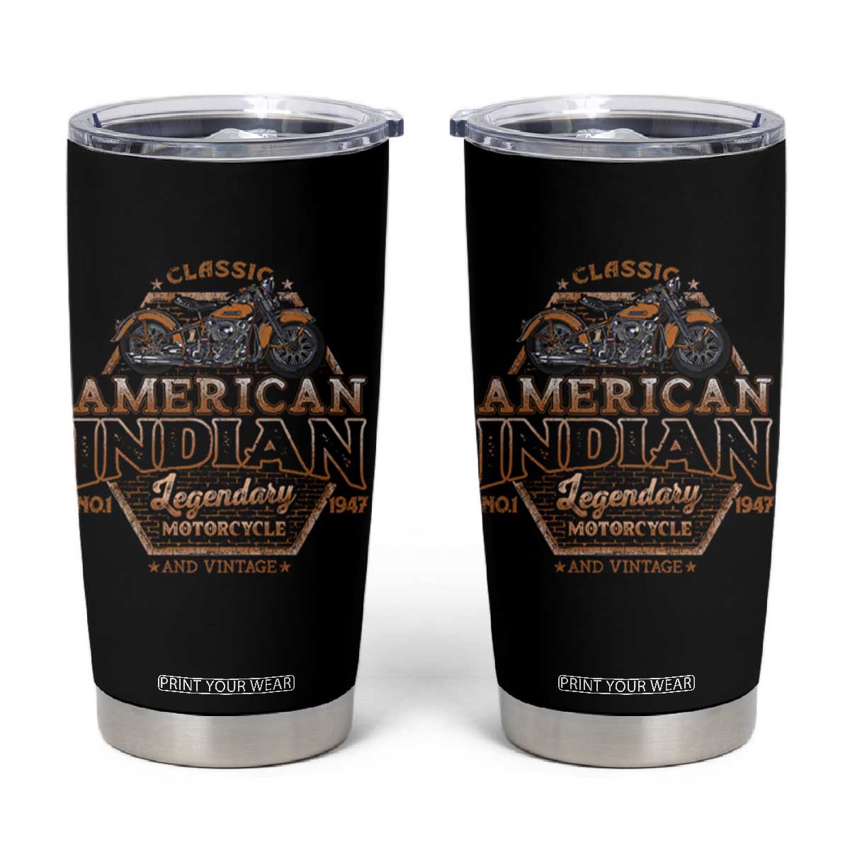 American Indian Legendary Retro Biker Motorcycle Rider Tumbler Cup TS09 Black Print Your Wear