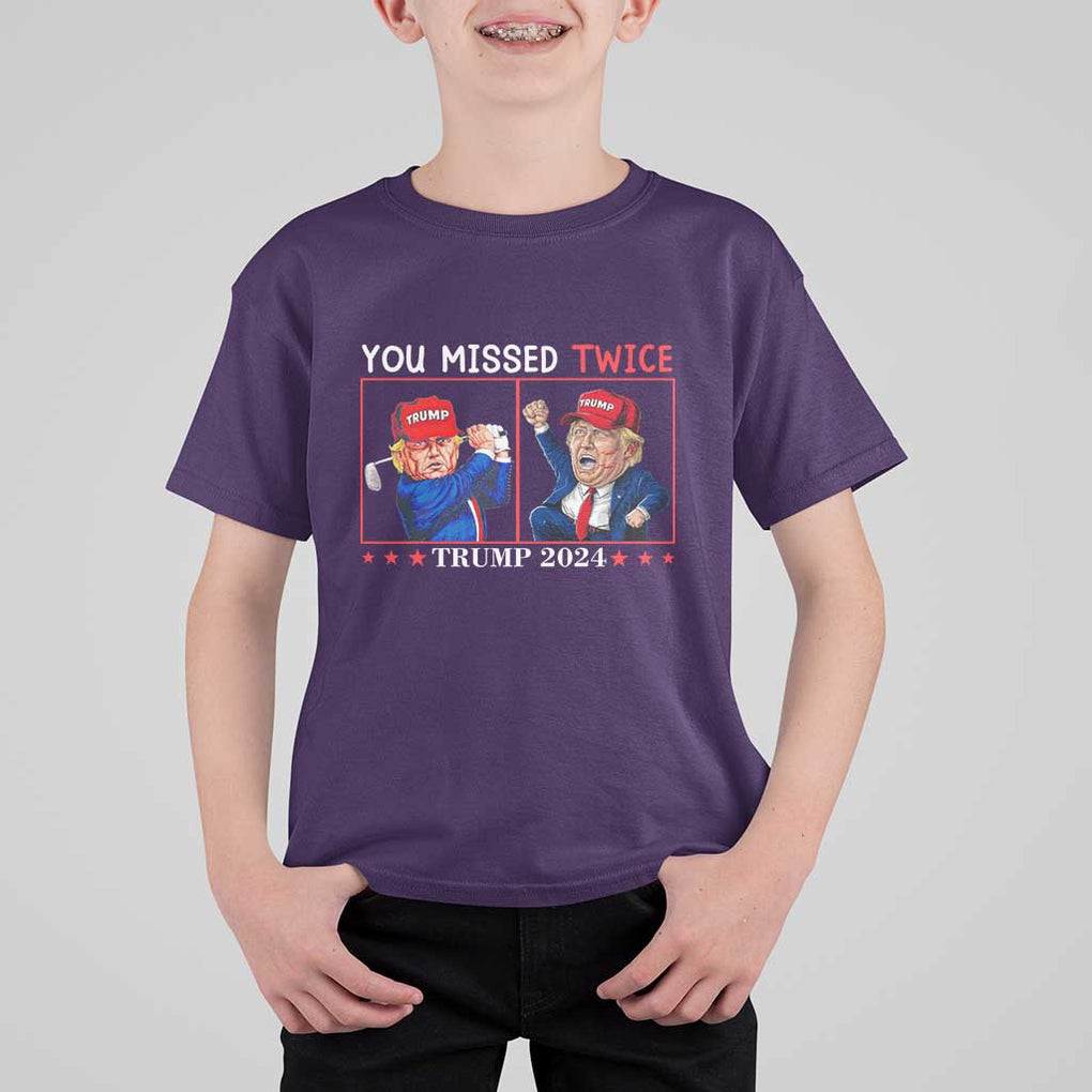 Funny Trump T Shirt For Kid You Missed Twice Failed Assassination Golf Raise Fist TS09 Purple Print Your Wear