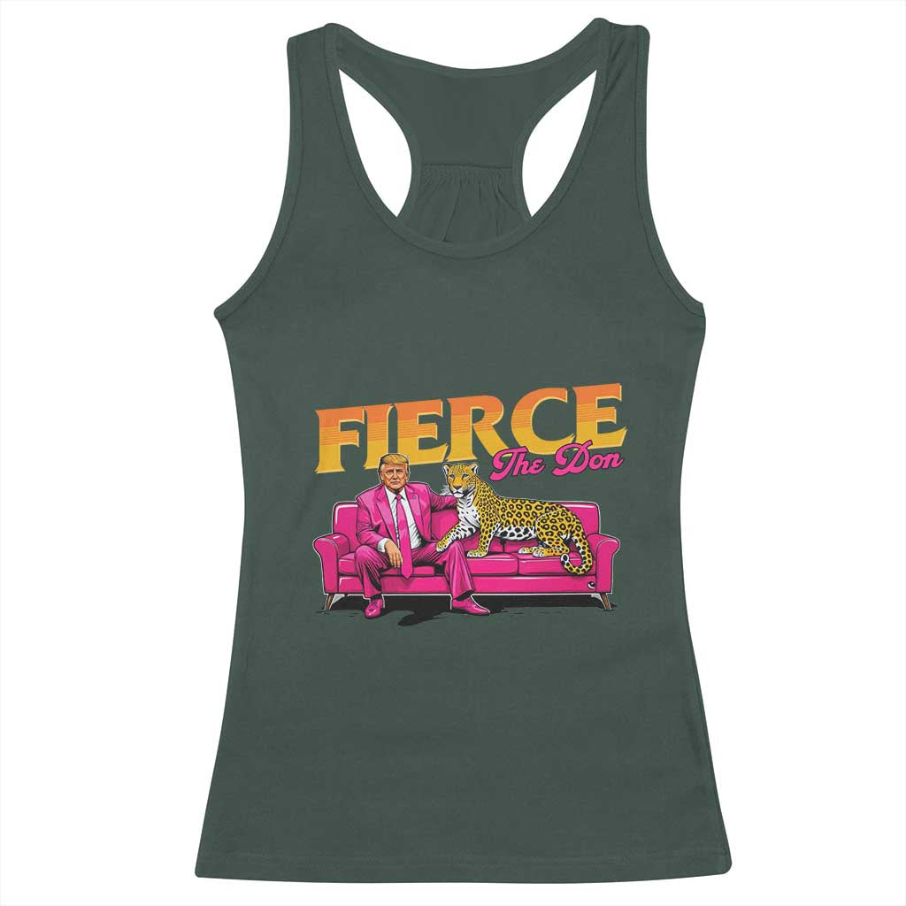 Trump 2024 Racerback Tank Top Fierce The Don Pink Trump Leopard TS09 Dark Forest Green Print Your Wear