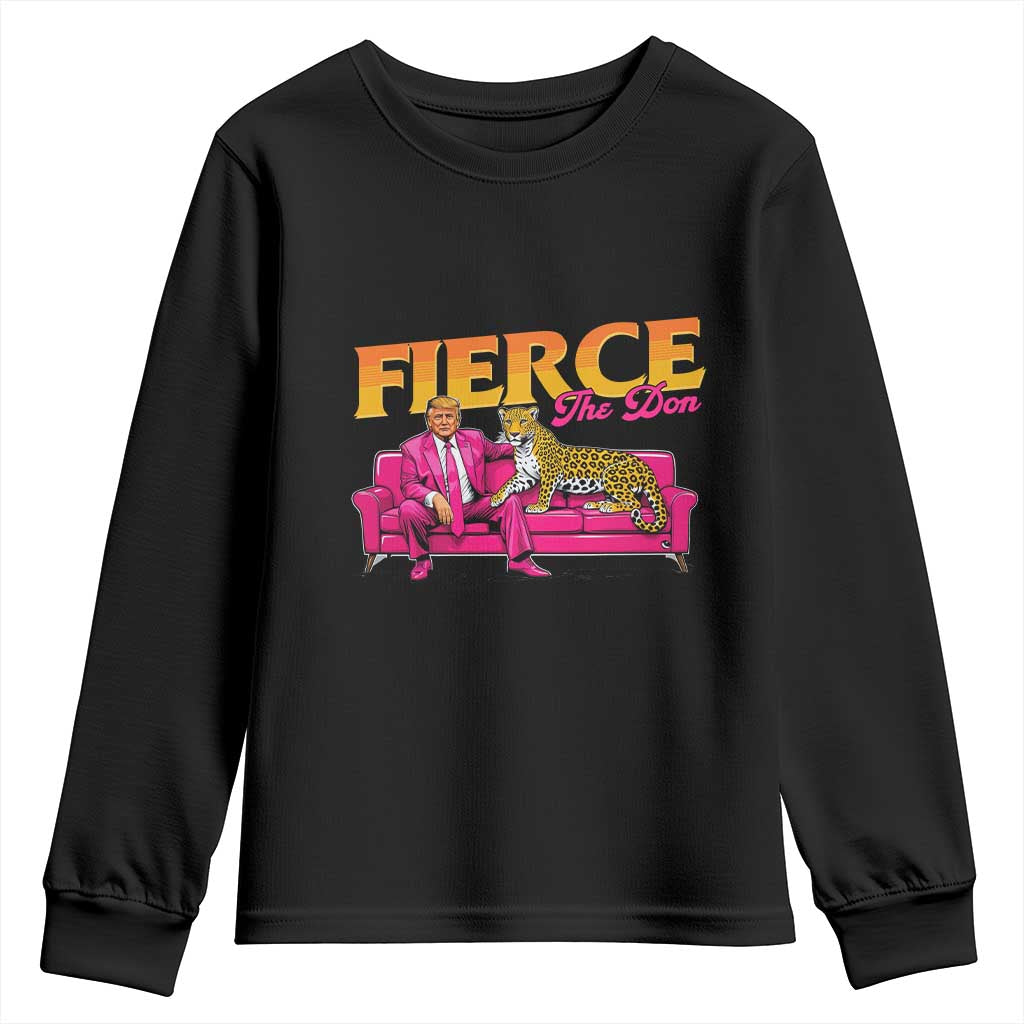 Trump 2024 Youth Sweatshirt Fierce The Don Pink Trump Leopard TS09 Black Print Your Wear