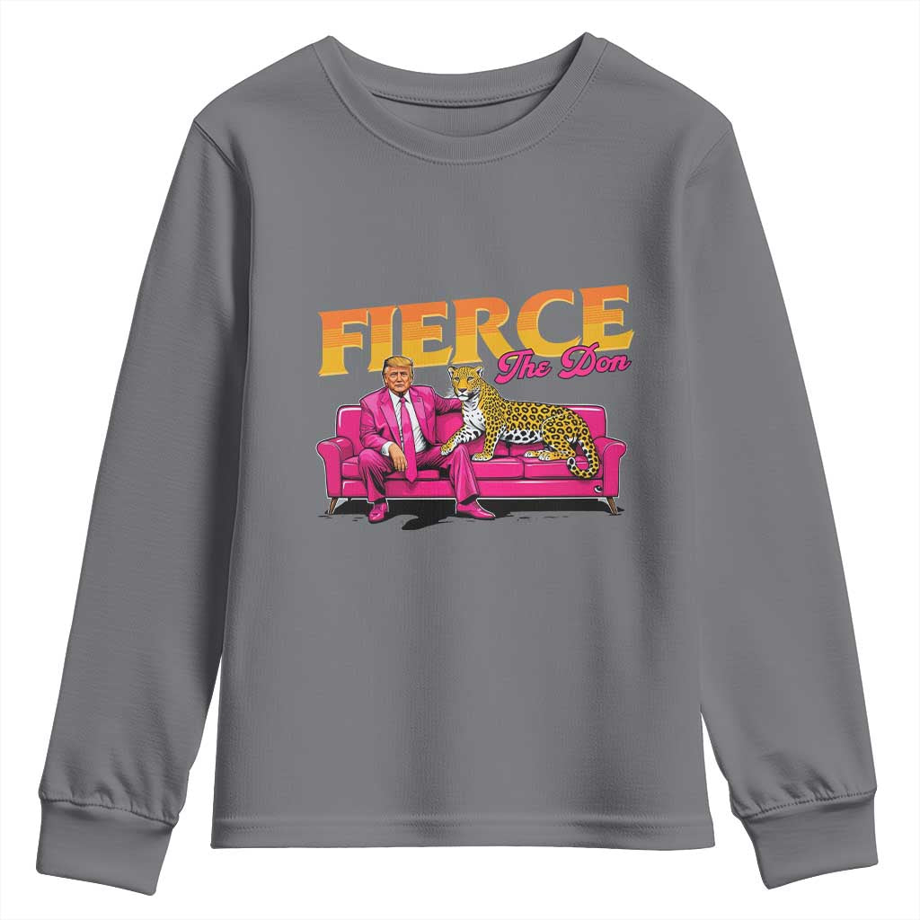 Trump 2024 Youth Sweatshirt Fierce The Don Pink Trump Leopard TS09 Charcoal Print Your Wear
