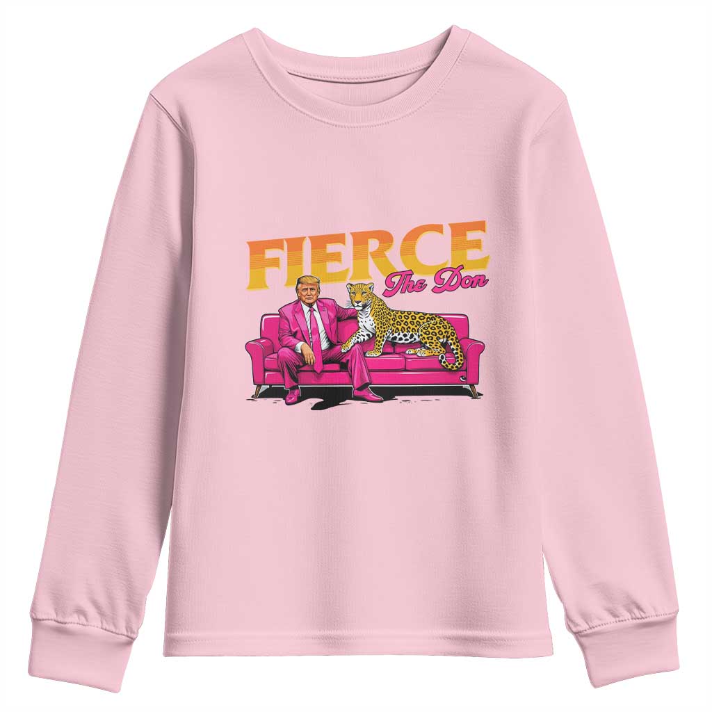 Trump 2024 Youth Sweatshirt Fierce The Don Pink Trump Leopard TS09 Light Pink Print Your Wear