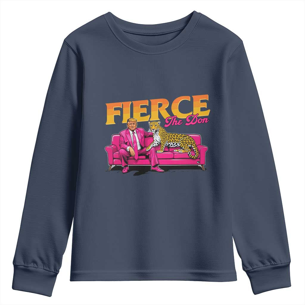 Trump 2024 Youth Sweatshirt Fierce The Don Pink Trump Leopard TS09 Navy Print Your Wear