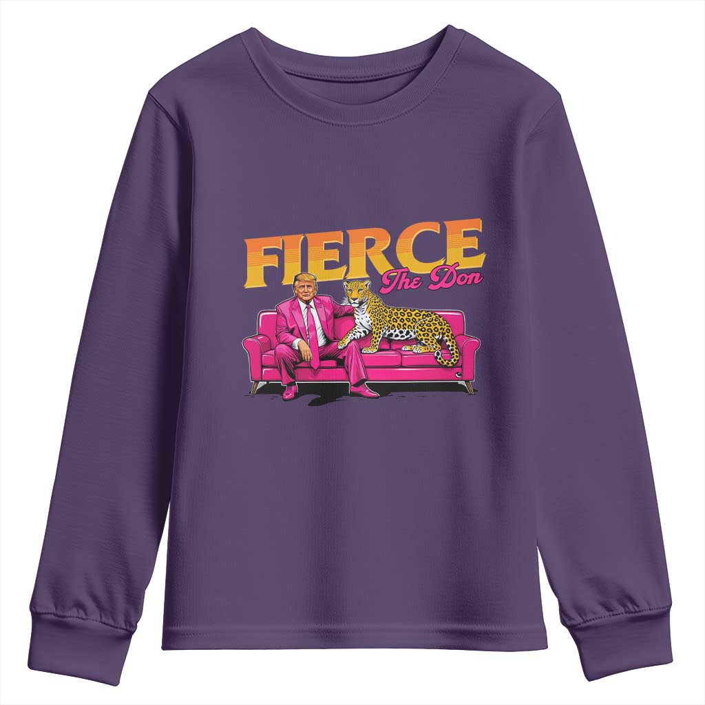 Trump 2024 Youth Sweatshirt Fierce The Don Pink Trump Leopard TS09 Purple Print Your Wear