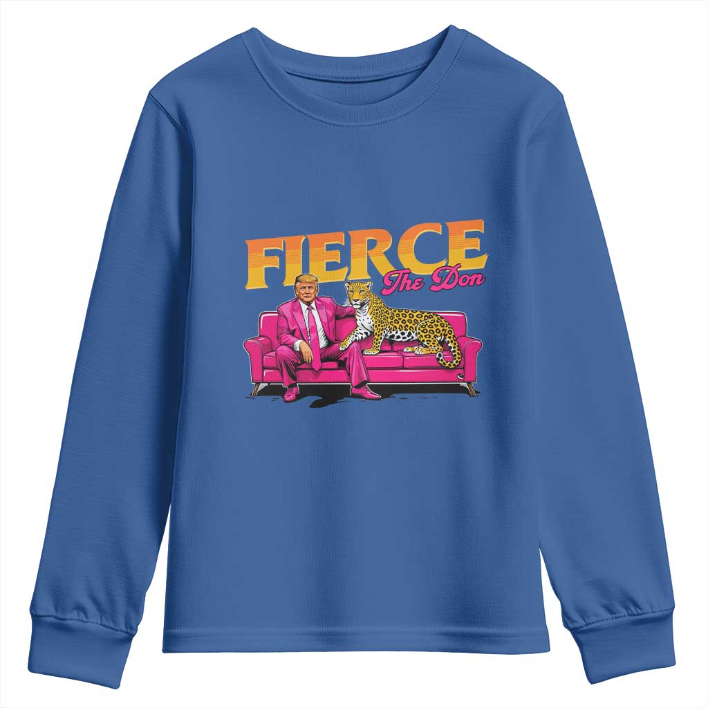 Trump 2024 Youth Sweatshirt Fierce The Don Pink Trump Leopard TS09 Royal Blue Print Your Wear