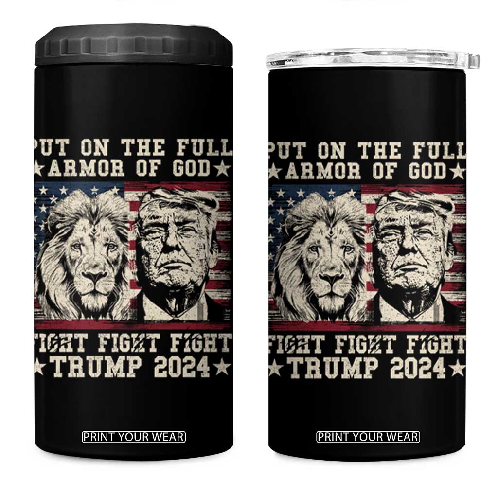 Christian Trump Fight 4 in 1 Can Cooler Tumbler Put On The Full Armor Of God Never Stop Fighting TS09 One Size: 16 oz Black Print Your Wear
