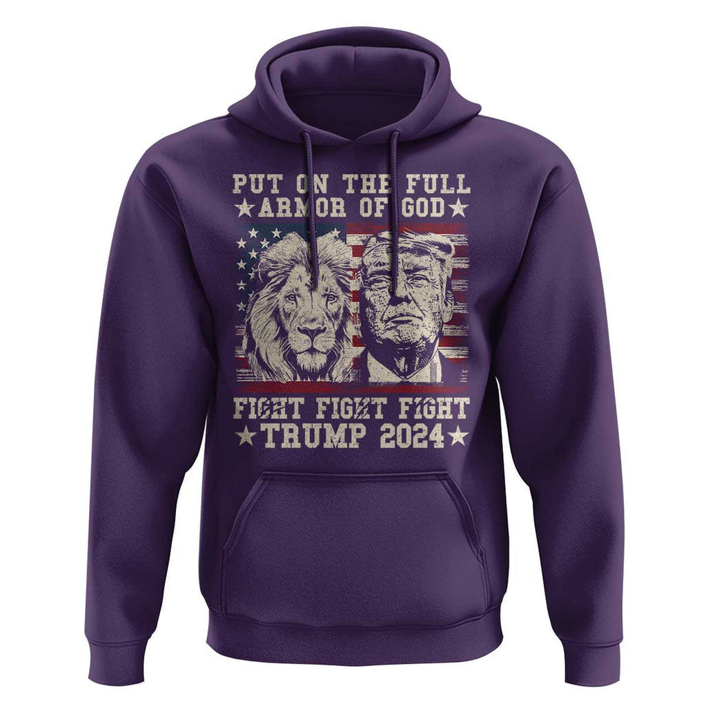Christian Trump Fight Hoodie Put On The Full Armor Of God Never Stop Fighting TS09 Purple Print Your Wear