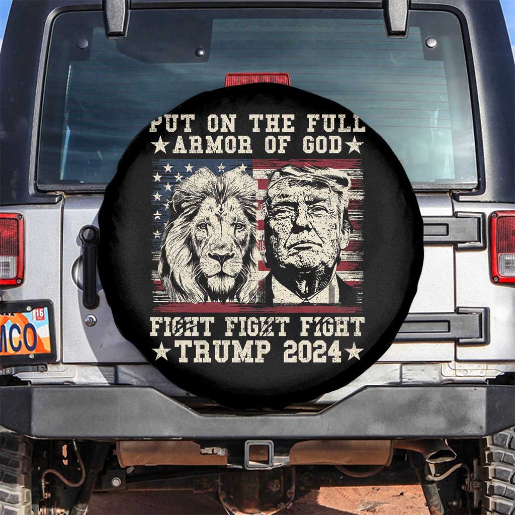 Christian Trump Fight Spare Tire Cover Put On The Full Armor Of God Never Stop Fighting TS09 No hole Black Print Your Wear