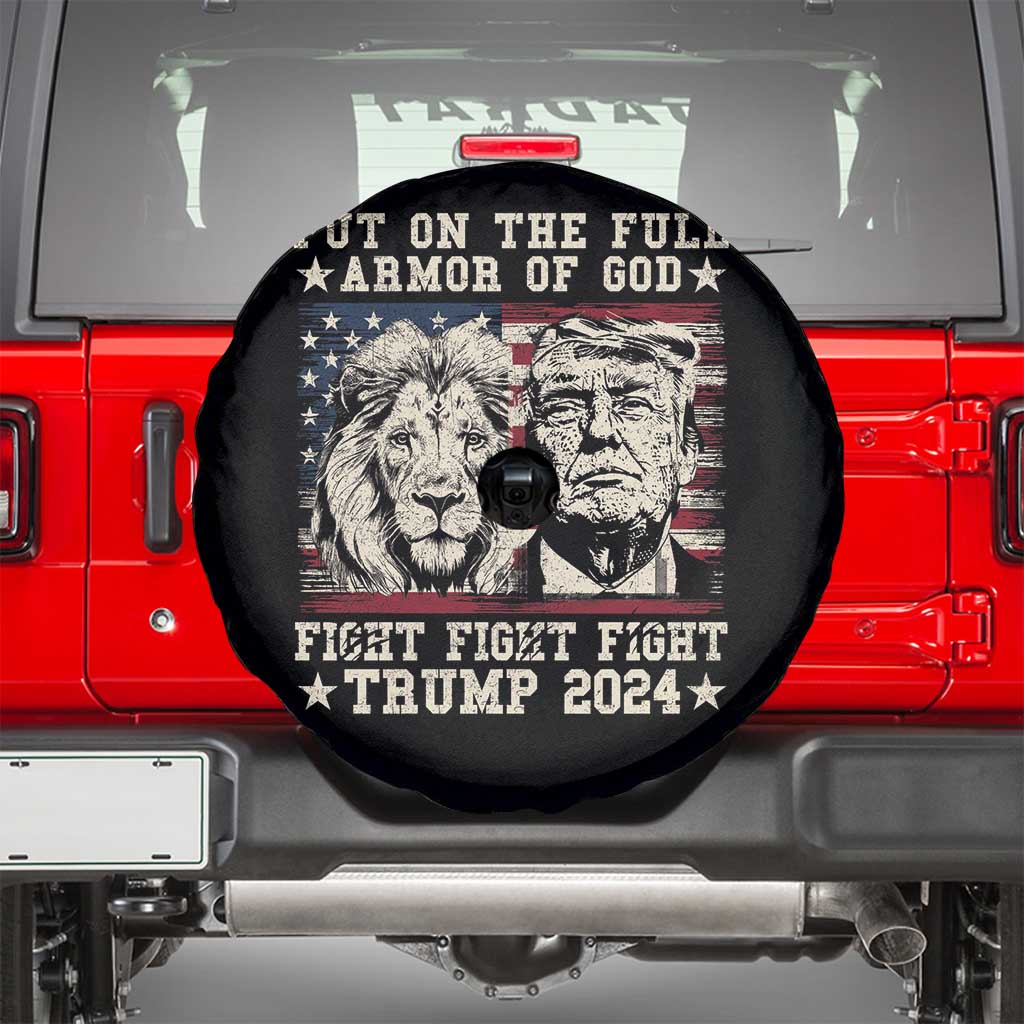 Christian Trump Fight Spare Tire Cover Put On The Full Armor Of God Never Stop Fighting TS09 Black Print Your Wear
