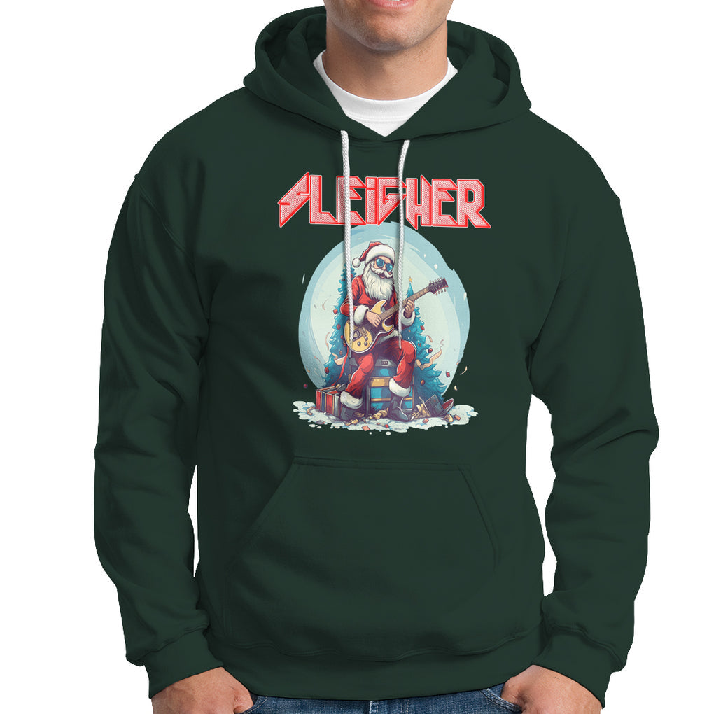 Sleigher Hail Santa Heavy Metal Christmas Rock Hoodie TS09 Dark Forest Green Printyourwear