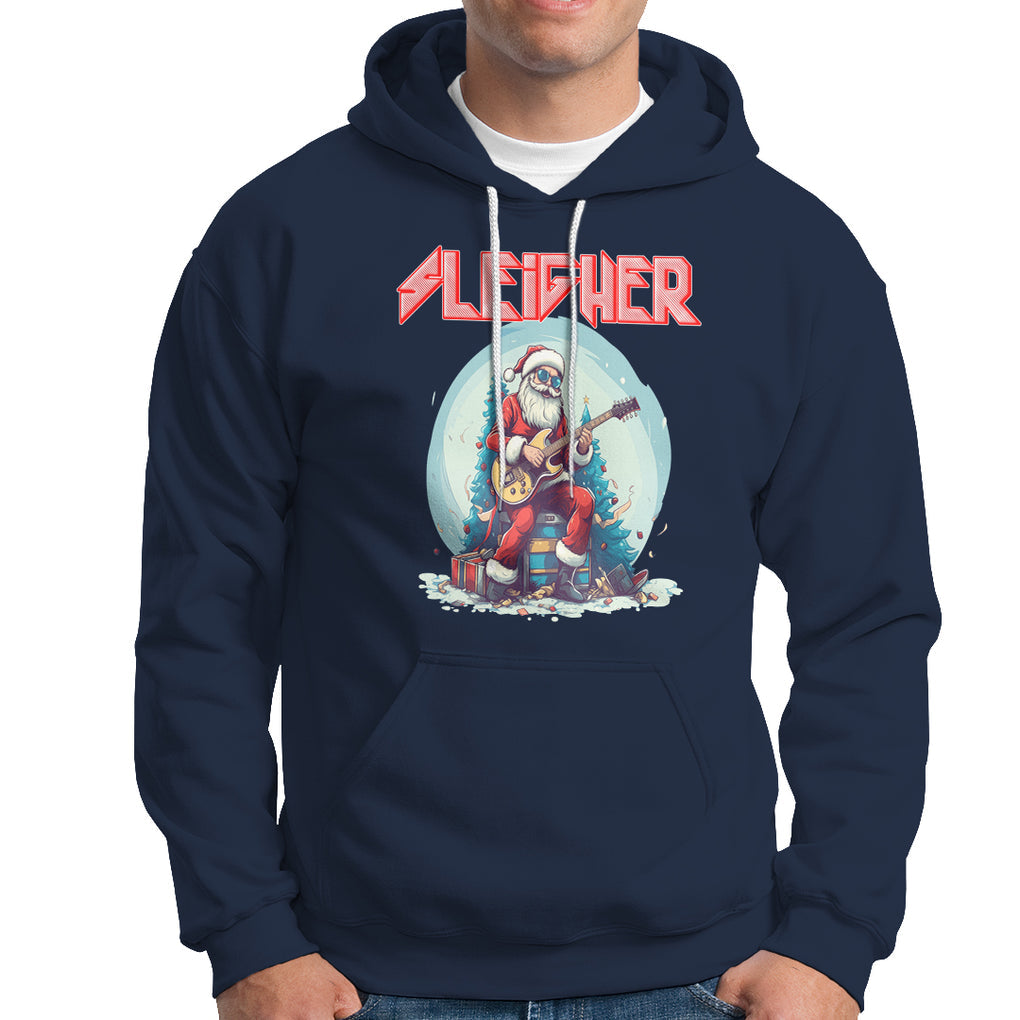Sleigher Hail Santa Heavy Metal Christmas Rock Hoodie TS09 Navy Printyourwear