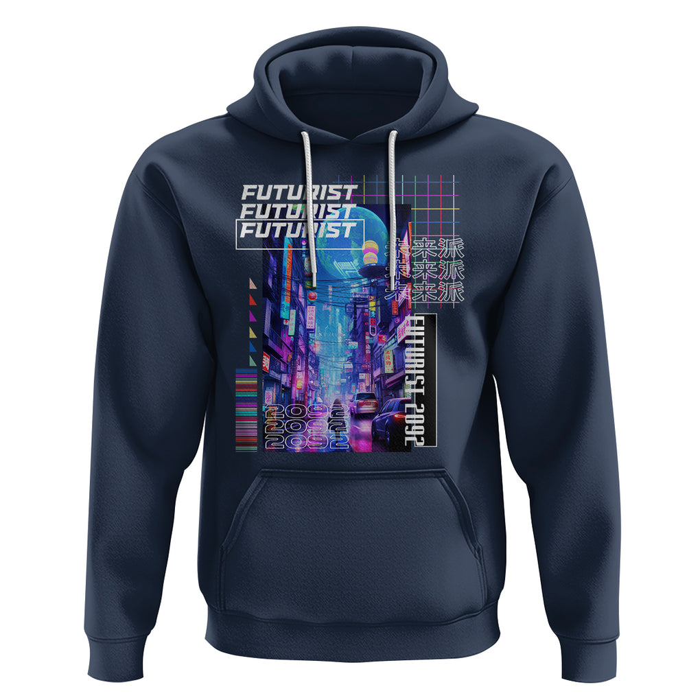 Japanese Cyberpunk Hoodie Tokyo Street Of Japan Night Futurist Aesthetic TS09 Navy Printyourwear