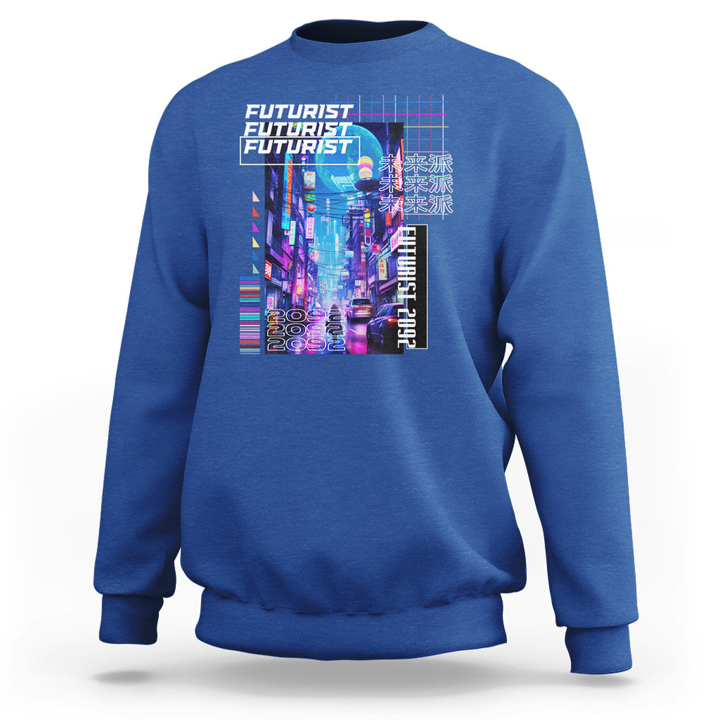 Japanese Cyberpunk Sweatshirt Tokyo Street Of Japan Night Futurist Aesthetic TS09 Royal Blue Printyourwear