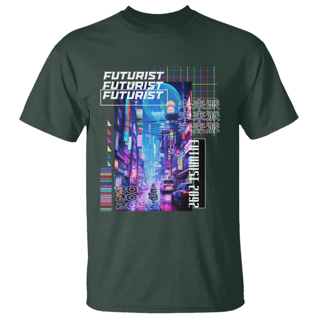 Japanese Cyberpunk T Shirt Tokyo Street Of Japan Night Futurist Aesthetic TS09 Dark Forest Green Printyourwear