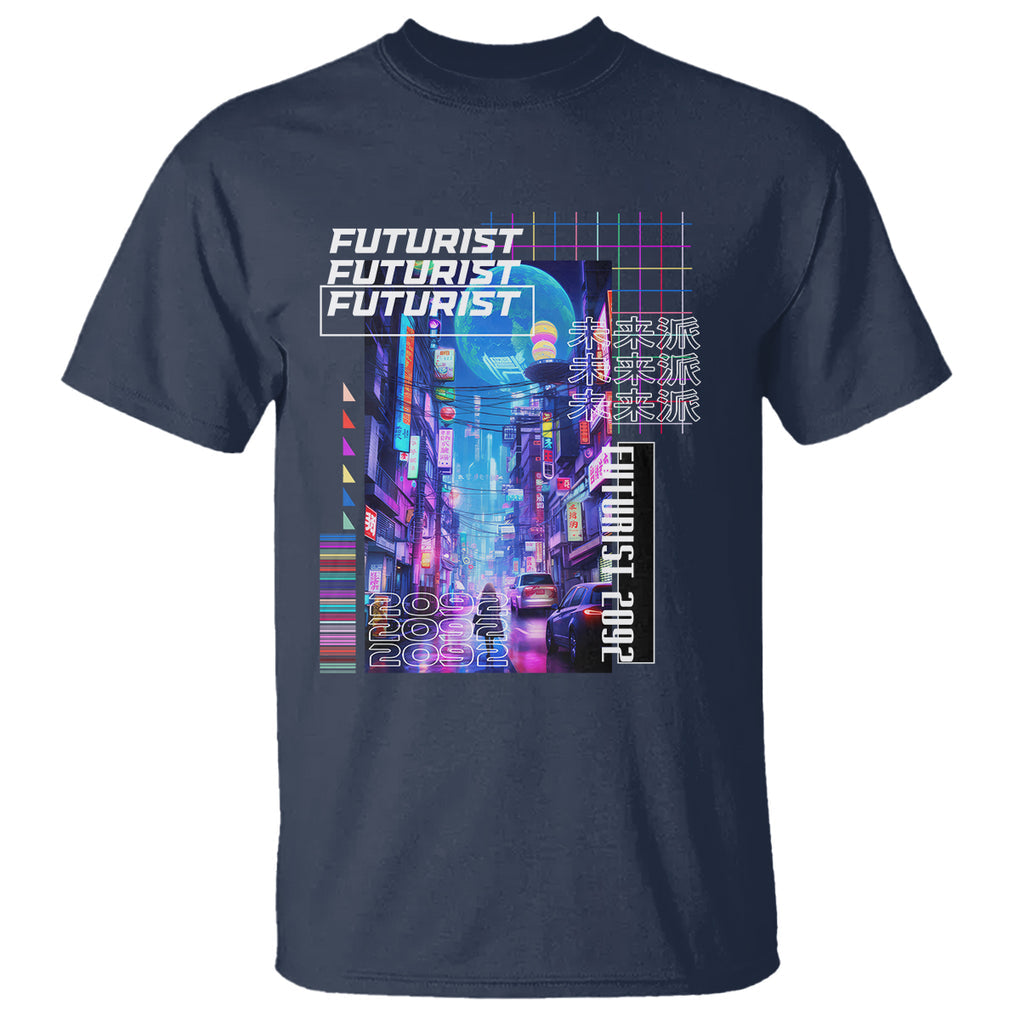 Japanese Cyberpunk T Shirt Tokyo Street Of Japan Night Futurist Aesthetic TS09 Navy Printyourwear