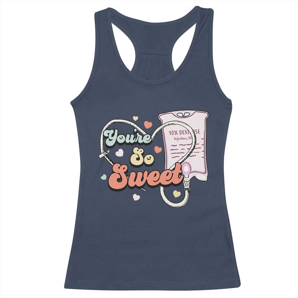 Valentine's Day Racerback Tank Top Retro Nurse Valentine You're So Sweet D10W Medical Peds PICU TS09 Navy Print Your Wear
