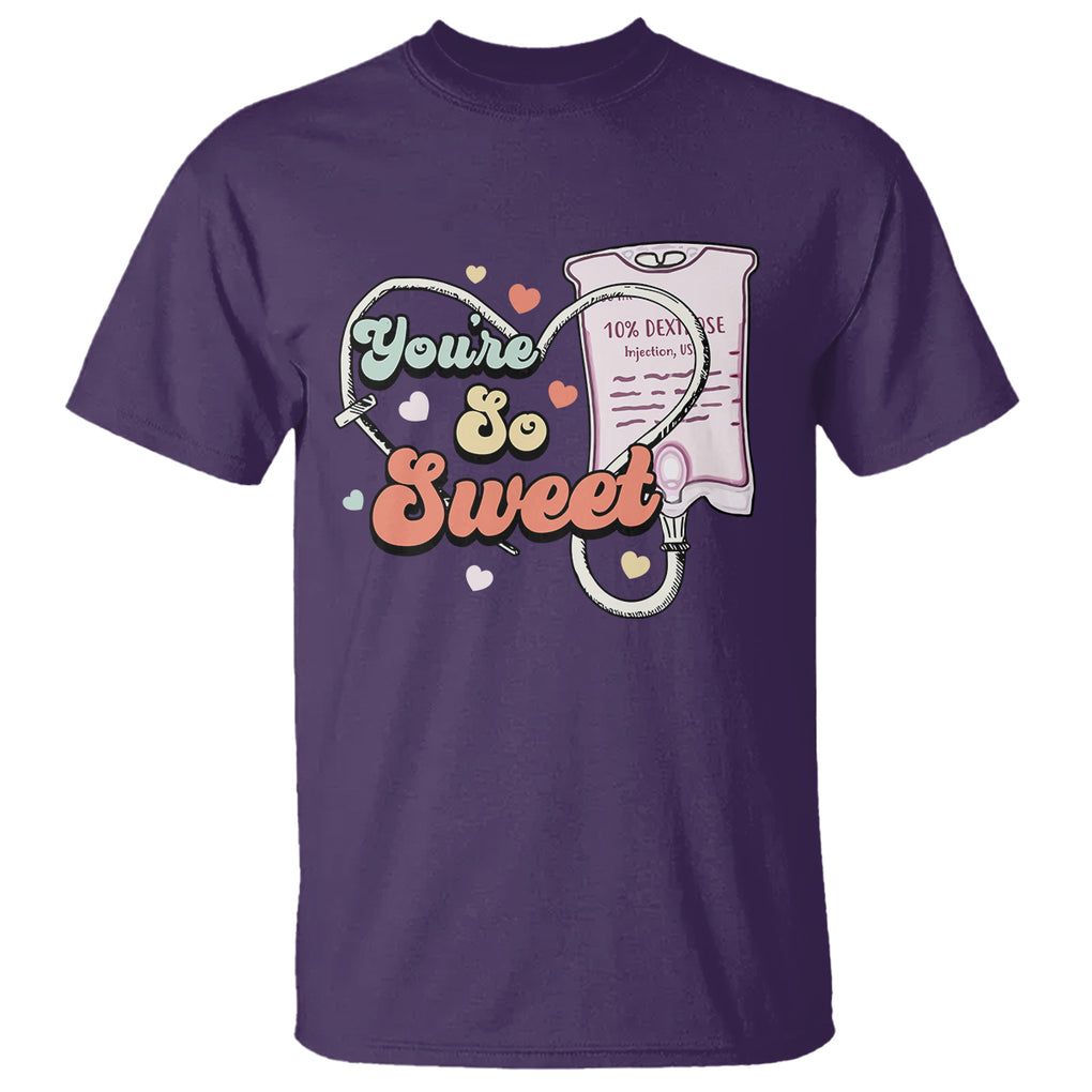 Valentine's Day T Shirt Retro Nurse Valentine You're So Sweet D10W Medical Peds PICU TS09 Purple Printyourwear