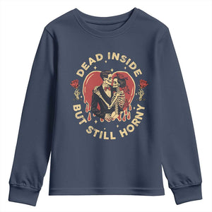 Dead Inside But Still Horny Vintage Skeleton Couple Valentine's Day Youth Sweatshirt TS09 Navy Print Your Wear