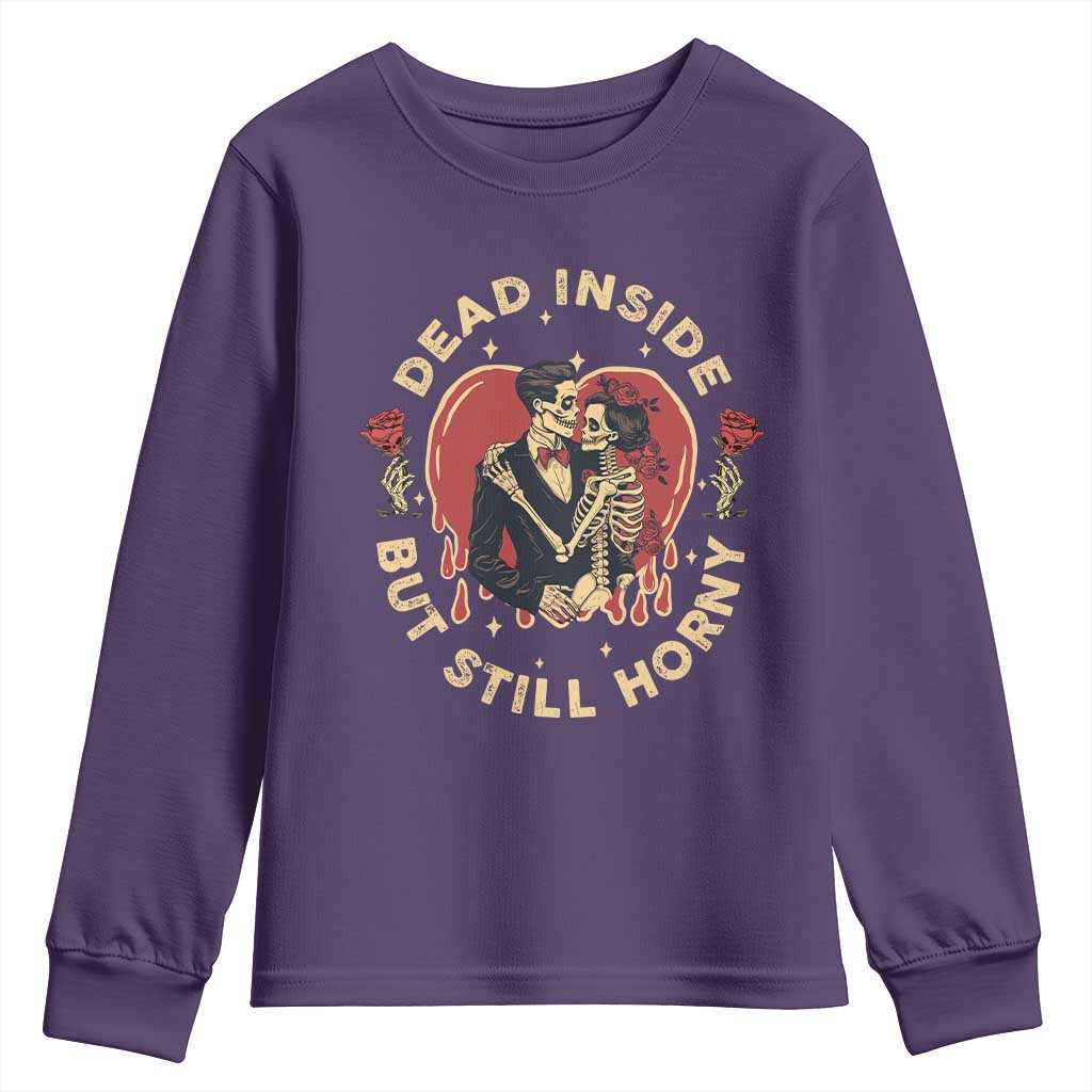 Dead Inside But Still Horny Vintage Skeleton Couple Valentine's Day Youth Sweatshirt TS09 Purple Print Your Wear