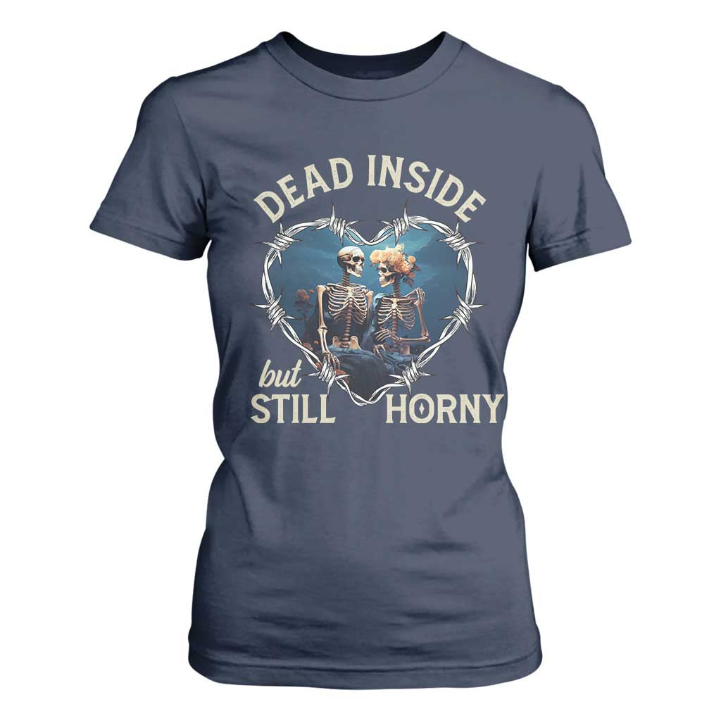 Dead Inside But Still Horny Skeleton Couple Valentine's Day T Shirt For Women TS09 Navy Print Your Wear