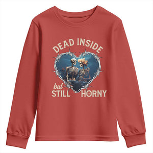 Dead Inside But Still Horny Skeleton Couple Valentine's Day Youth Sweatshirt TS09 Red Print Your Wear
