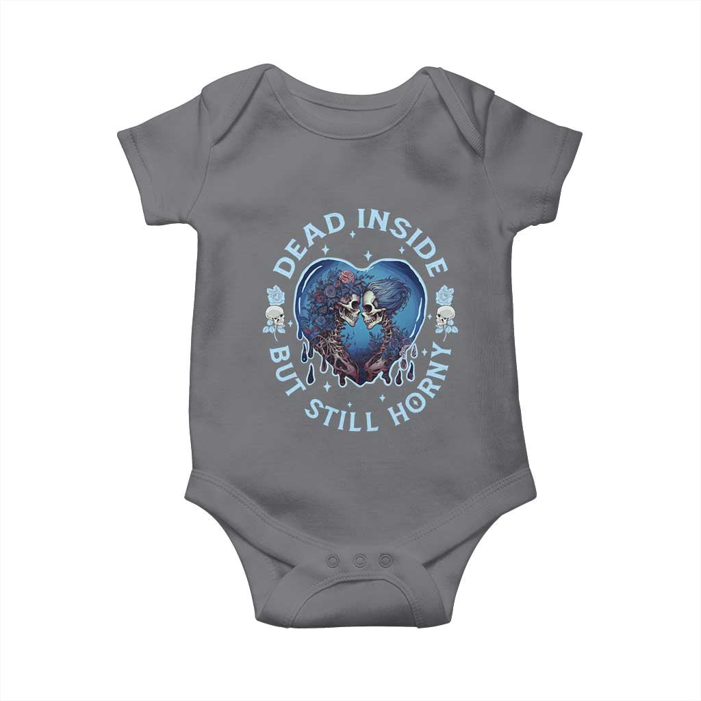 Lesbian Skeleton Couple Valentine's Day Baby Onesie Dead Inside But Still Horny TS09 Charcoal Print Your Wear
