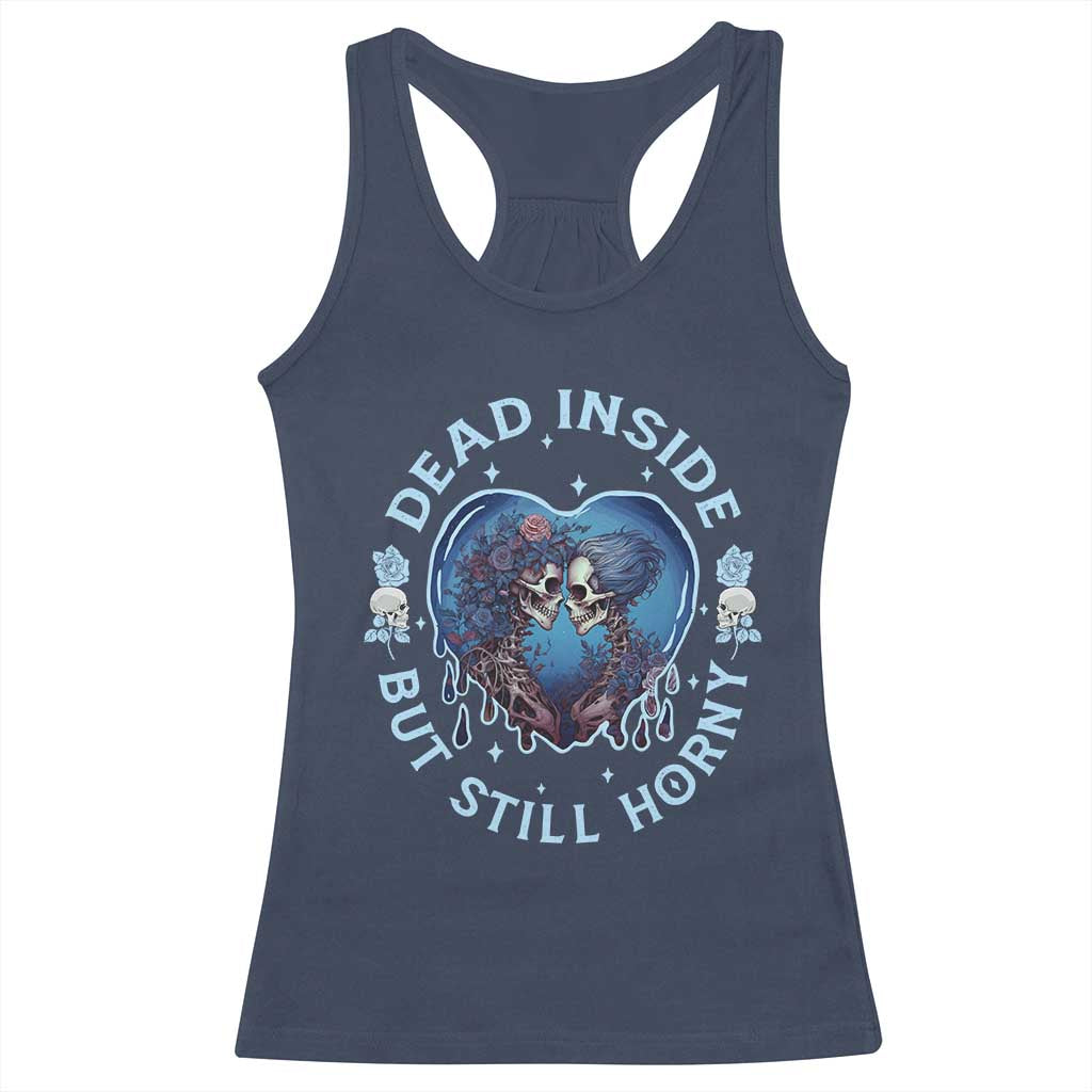Lesbian Skeleton Couple Valentine's Day Racerback Tank Top Dead Inside But Still Horny TS09 Navy Print Your Wear