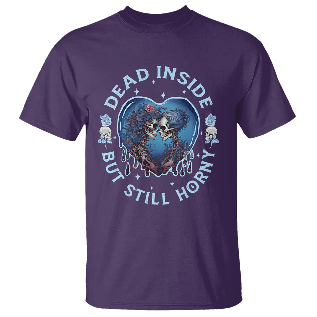 Lesbian Skeleton Couple Valentine's Day T Shirt Dead Inside But Still Horny TS09 Purple Printyourwear