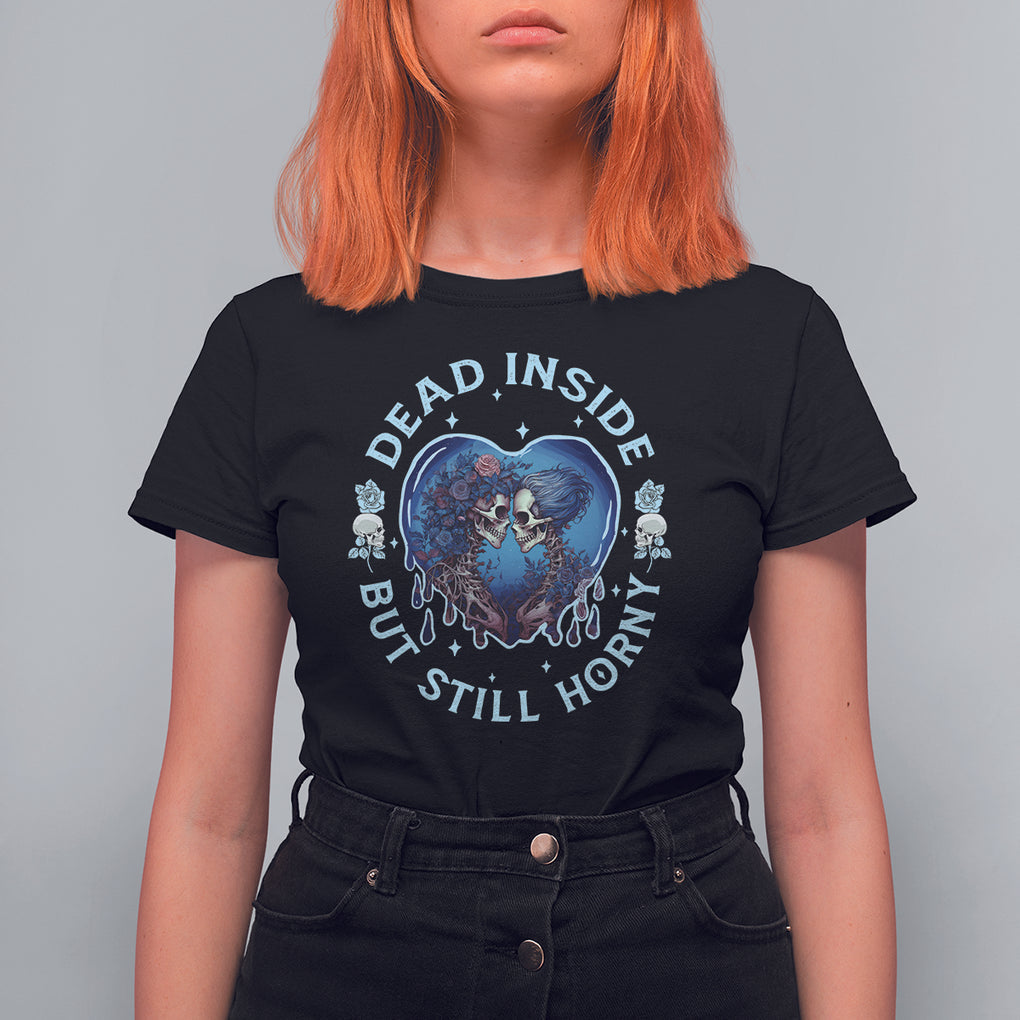 Lesbian Skeleton Couple Valentine's Day T Shirt For Women Dead Inside But Still Horny TS09 Black Printyourwear