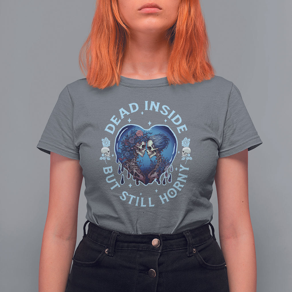 Lesbian Skeleton Couple Valentine's Day T Shirt For Women Dead Inside But Still Horny TS09 Charcoal Printyourwear
