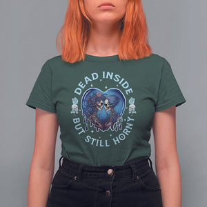 Lesbian Skeleton Couple Valentine's Day T Shirt For Women Dead Inside But Still Horny TS09 Dark Forest Green Printyourwear