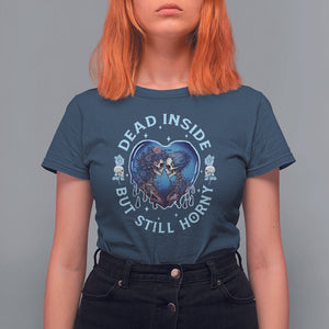 Lesbian Skeleton Couple Valentine's Day T Shirt For Women Dead Inside But Still Horny TS09 Navy Printyourwear