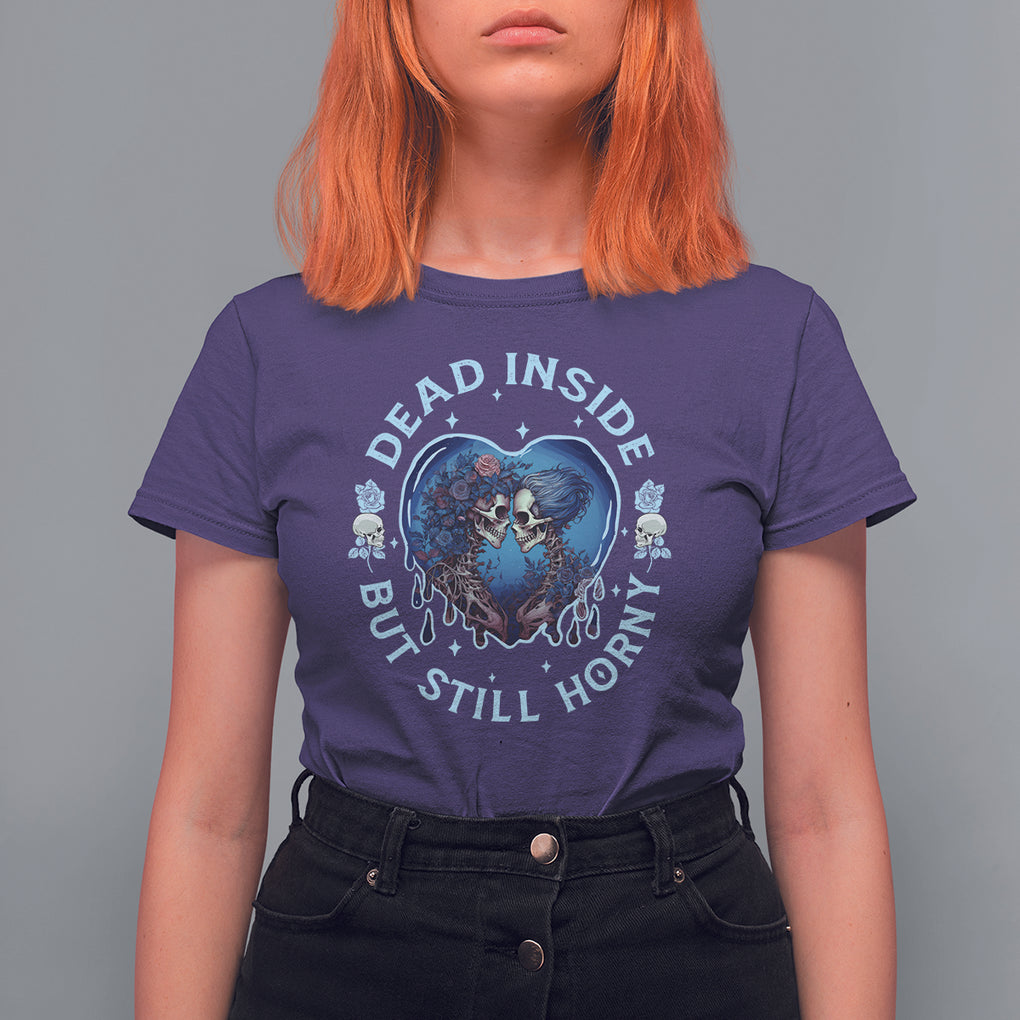 Lesbian Skeleton Couple Valentine's Day T Shirt For Women Dead Inside But Still Horny TS09 Purple Printyourwear