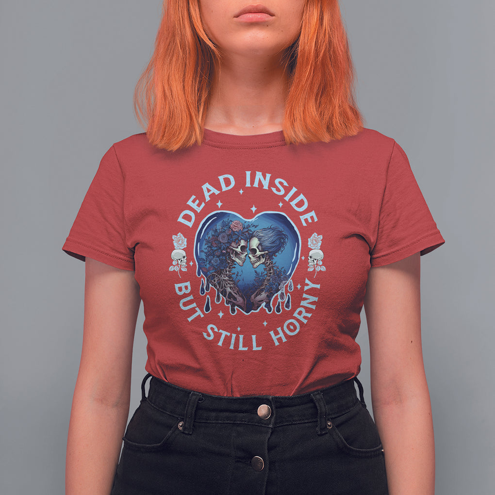 Lesbian Skeleton Couple Valentine's Day T Shirt For Women Dead Inside But Still Horny TS09 Red Printyourwear