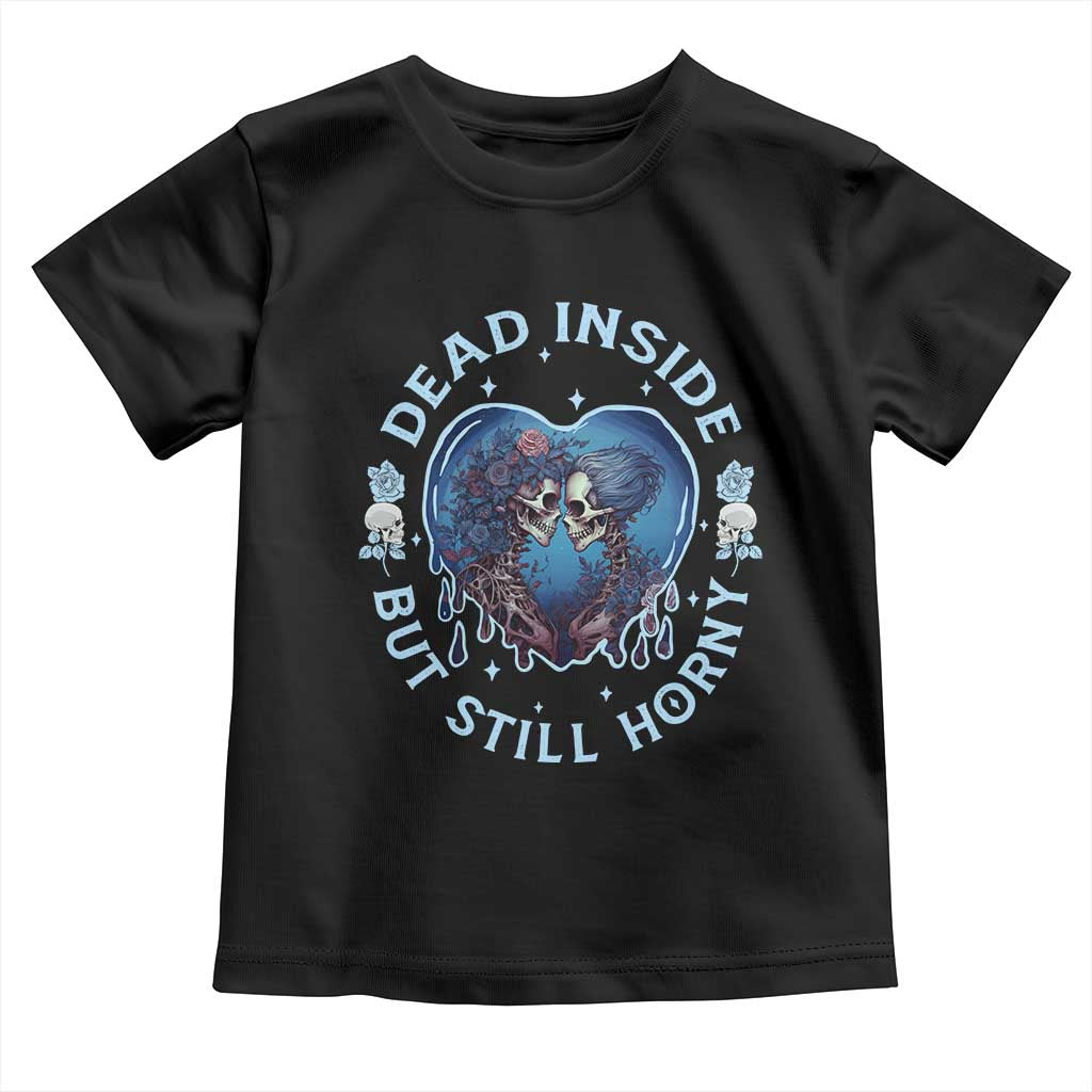 Lesbian Skeleton Couple Valentine's Day Toddler T Shirt Dead Inside But Still Horny TS09 Black Print Your Wear