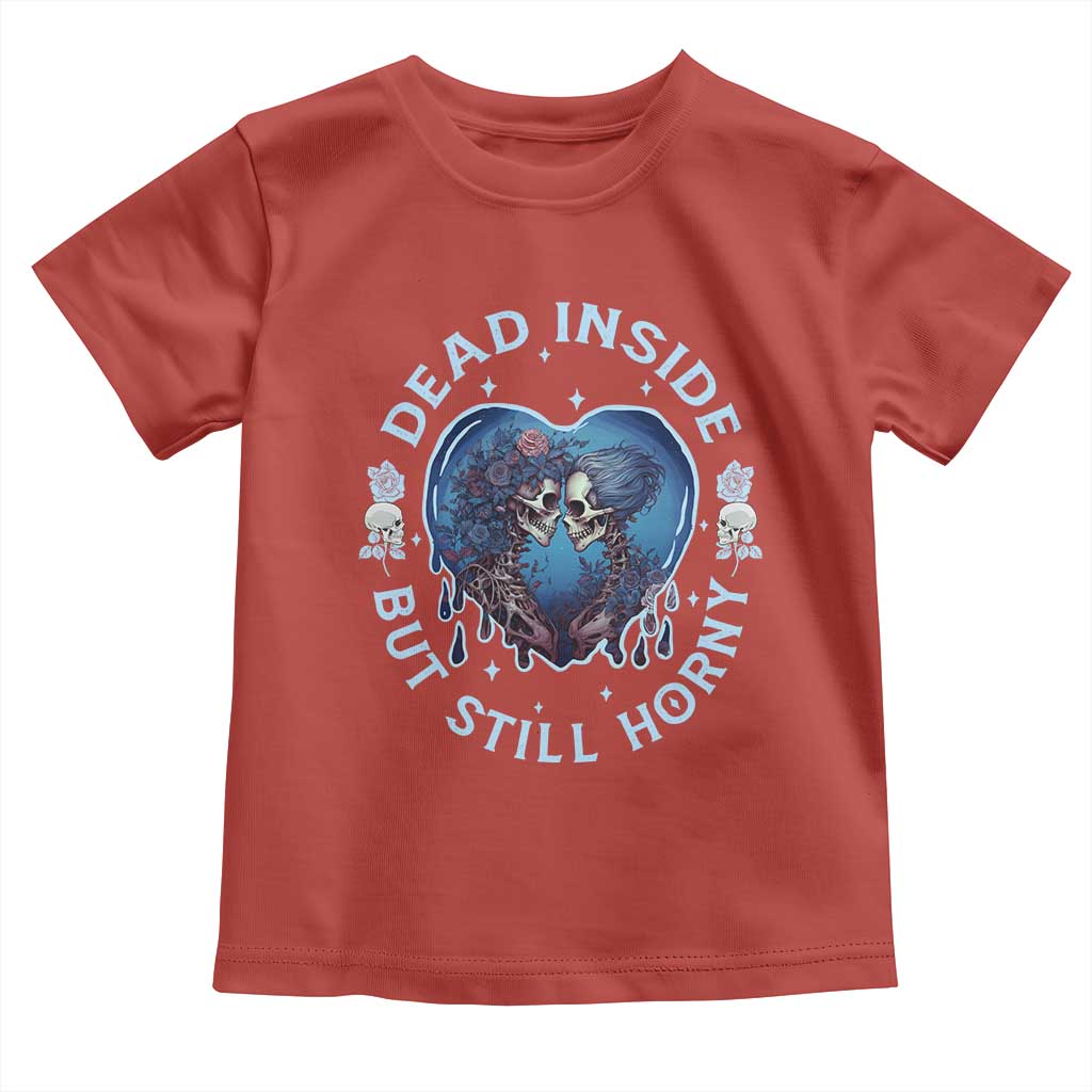 Lesbian Skeleton Couple Valentine's Day Toddler T Shirt Dead Inside But Still Horny TS09 Red Print Your Wear