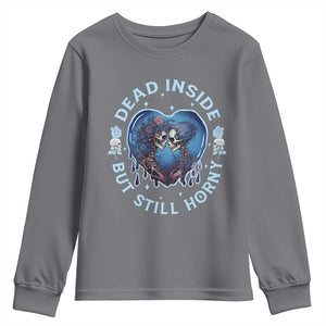 Lesbian Skeleton Couple Valentine's Day Youth Sweatshirt Dead Inside But Still Horny TS09 Charcoal Print Your Wear