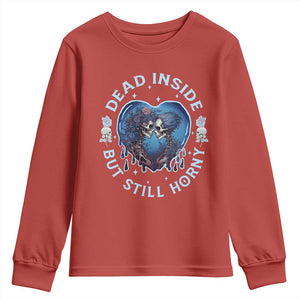 Lesbian Skeleton Couple Valentine's Day Youth Sweatshirt Dead Inside But Still Horny TS09 Red Print Your Wear